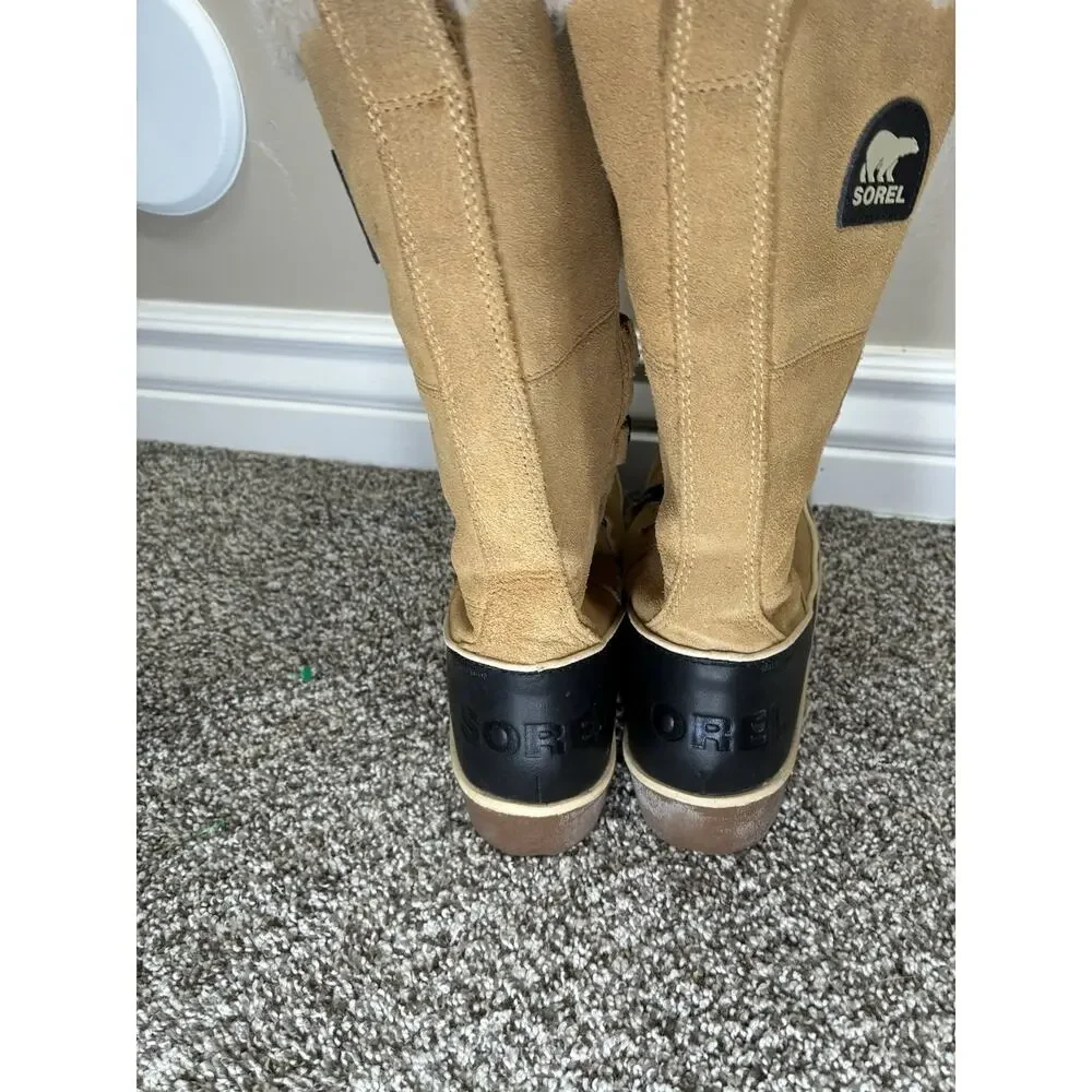 Sorel Tivoli High Womens 7 Curry Tan Suede Faux Fur Tall Winter Snow Boots